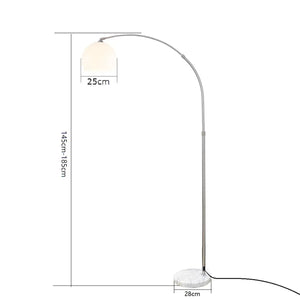 Dimensions du lampadaire arc hauteur 145 à 185 cm dôme 25 cm socle 28 cm