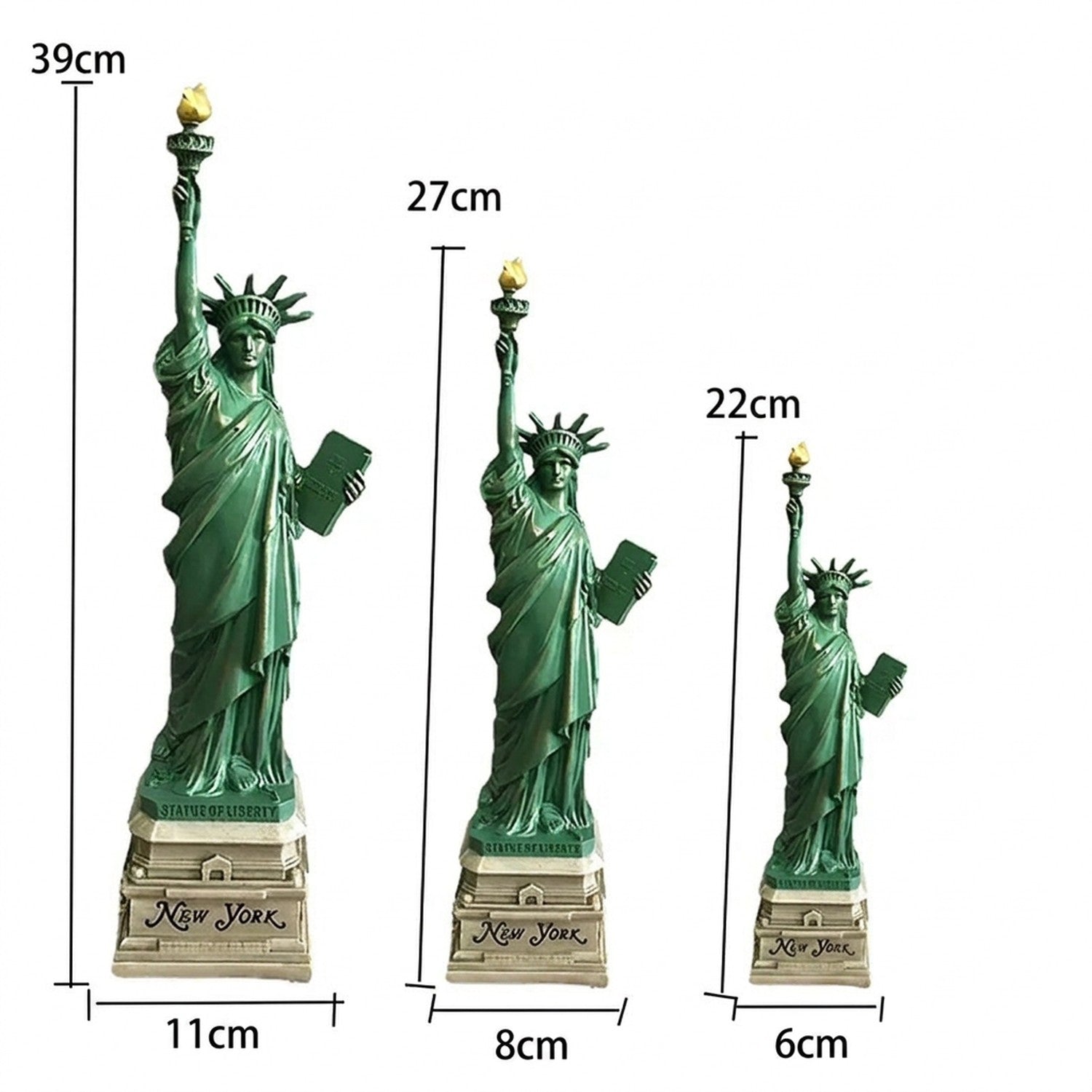 Dimensions de la statue de la Liberté 22 27 et 39 cm avec largeur du socle