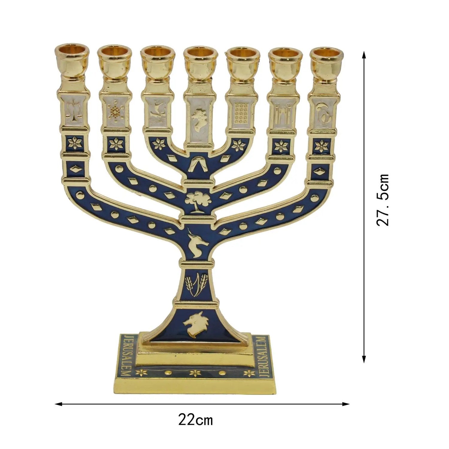 Dimensions du chandelier Ménorah hauteur 27,5 cm et largeur 22 cm