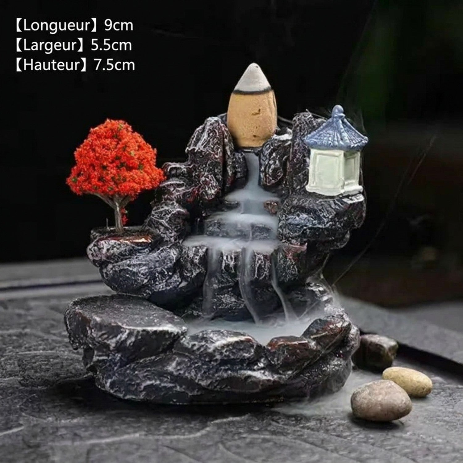 Dimensions brûleur d'encens modèle Automne : Longueur 9 cm, Largeur 5,5 cm, Hauteur 7,5 cm