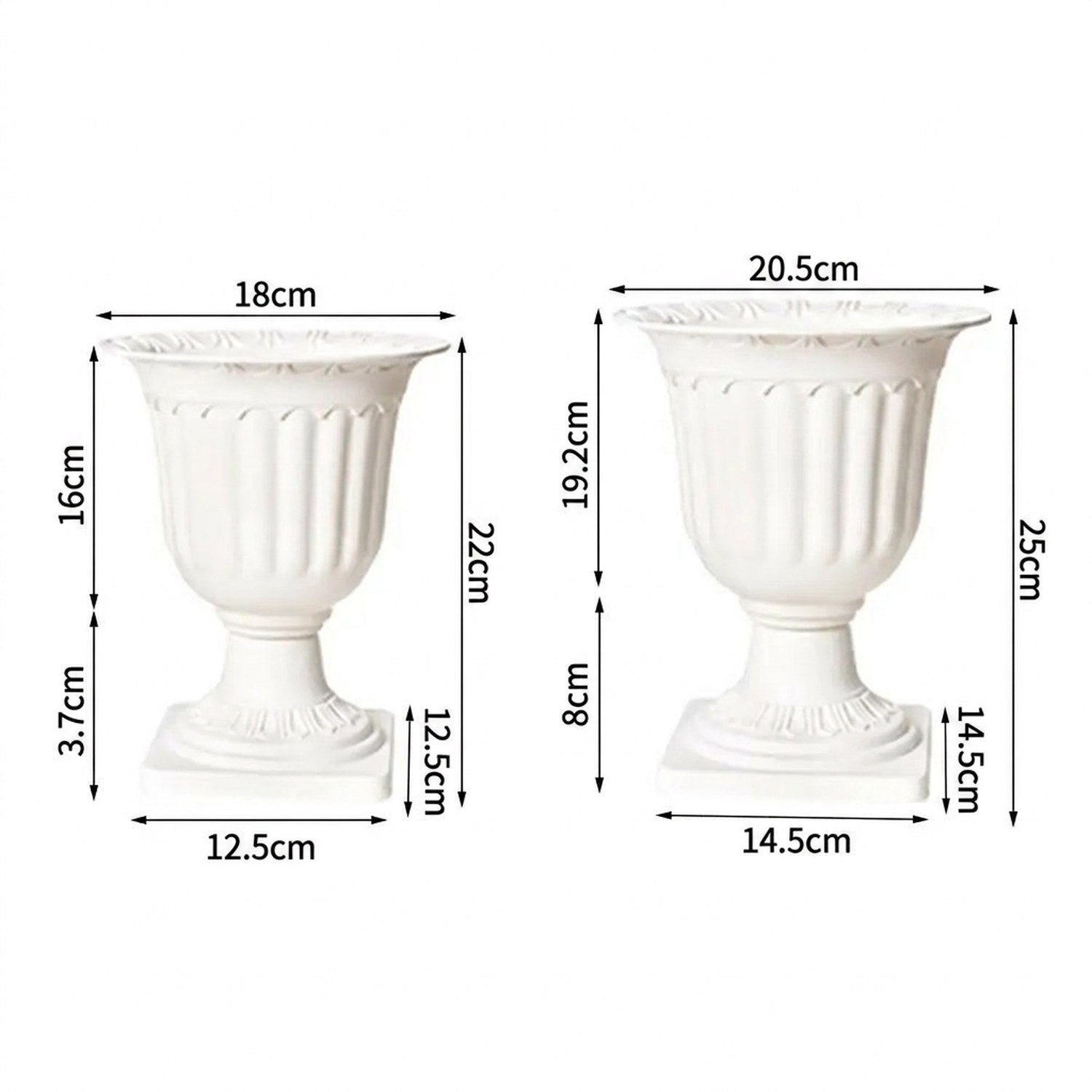 Dimensions des deux tailles de vase médicis en centimètres