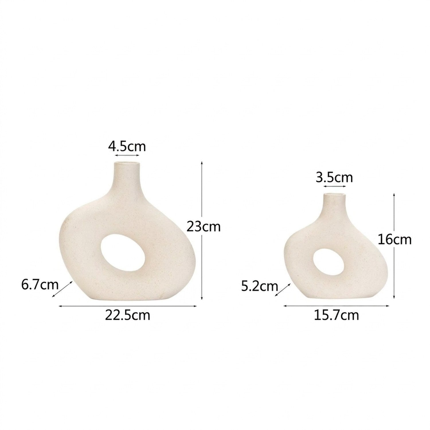 Dimensions des vases donut taille S et L en centimètres