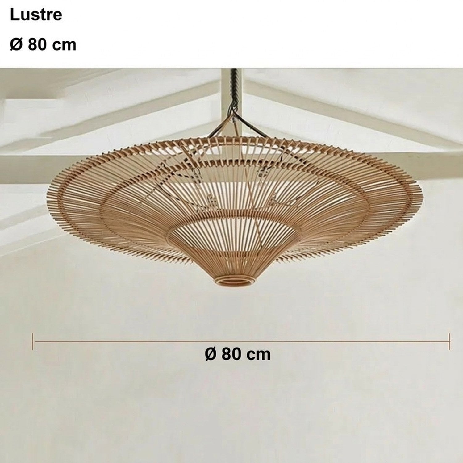 Lustre rotin bambou - dimensions ØD80