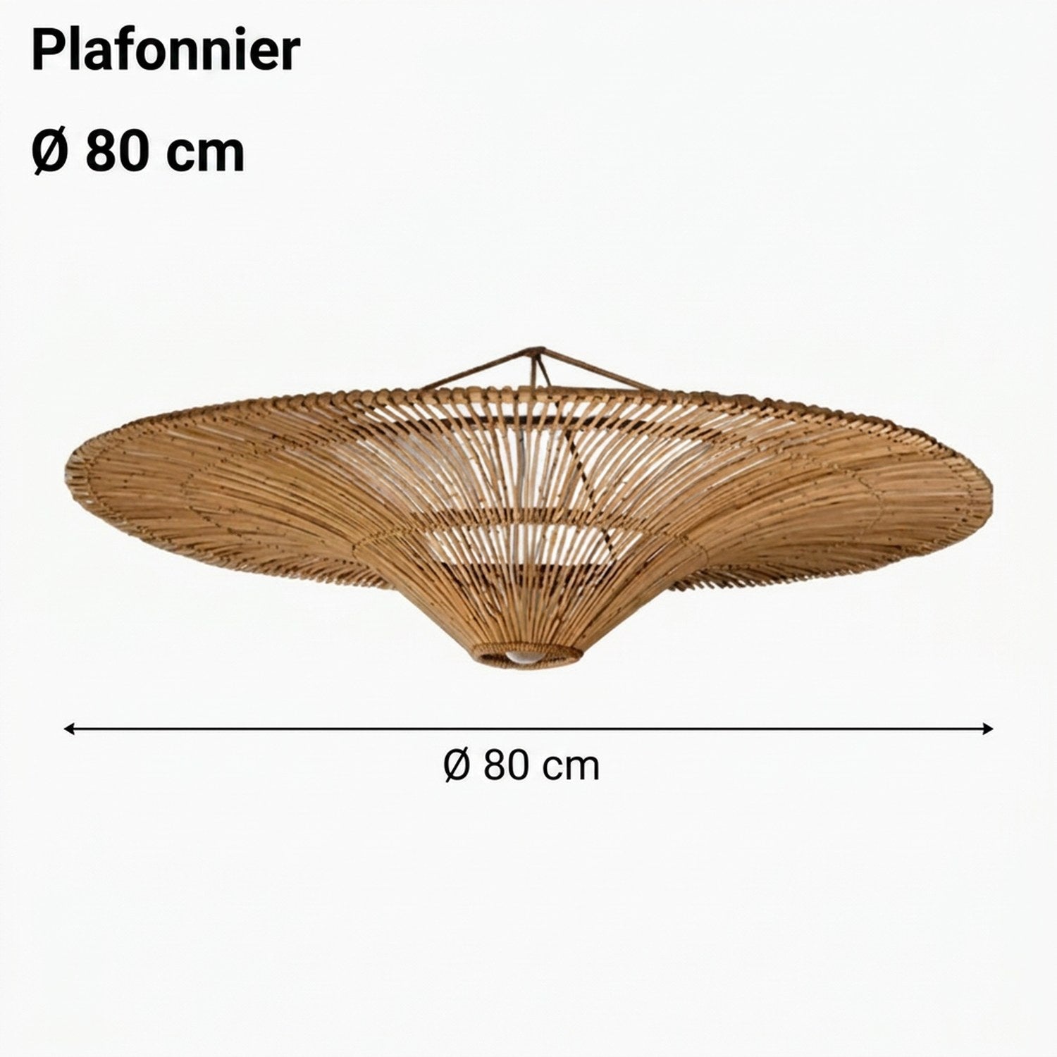 Suspension plafonnier rotin - dimensions ØD80