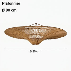 Suspension plafonnier rotin - dimensions ØD80
