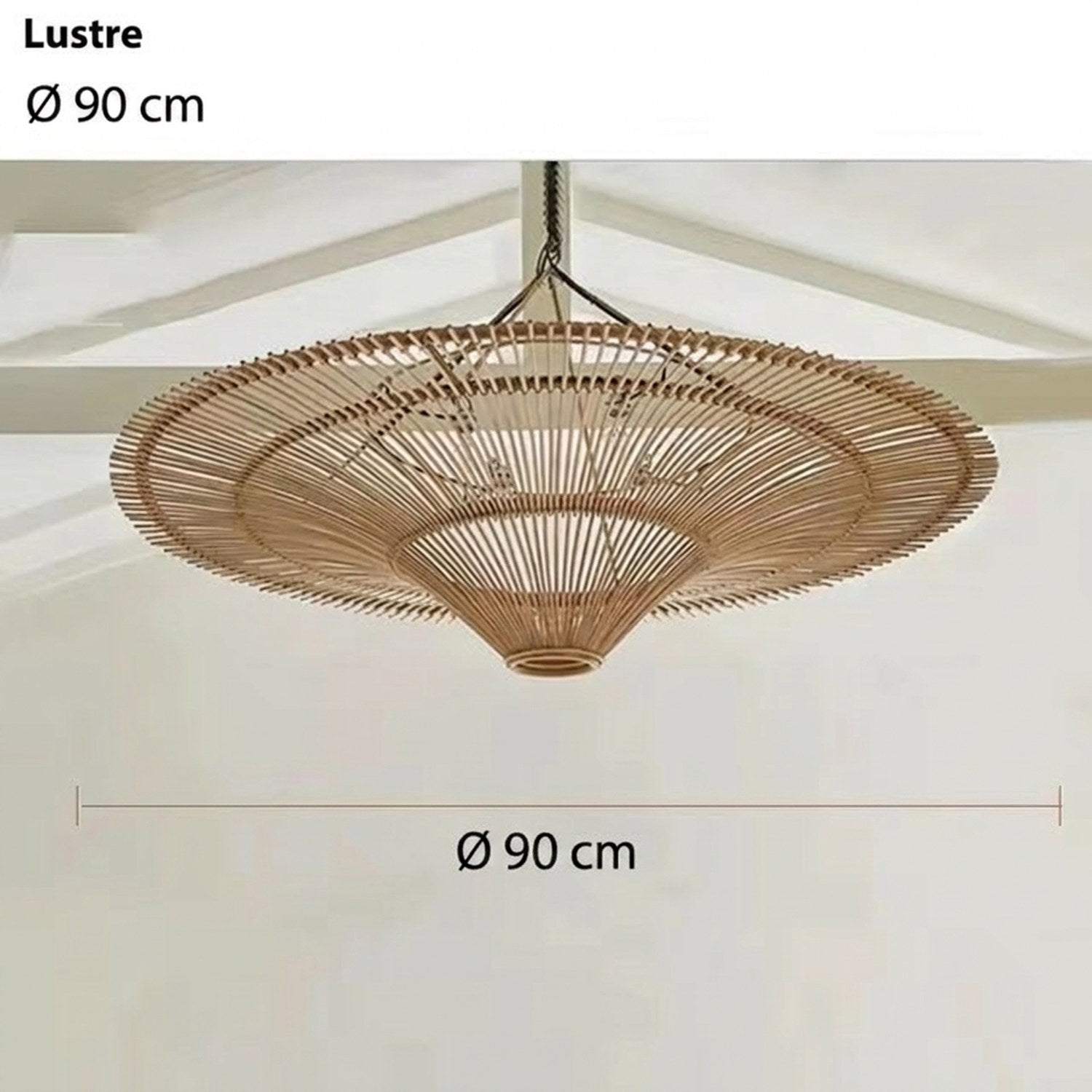 Lustre rotin bambou - dimensions ØD90