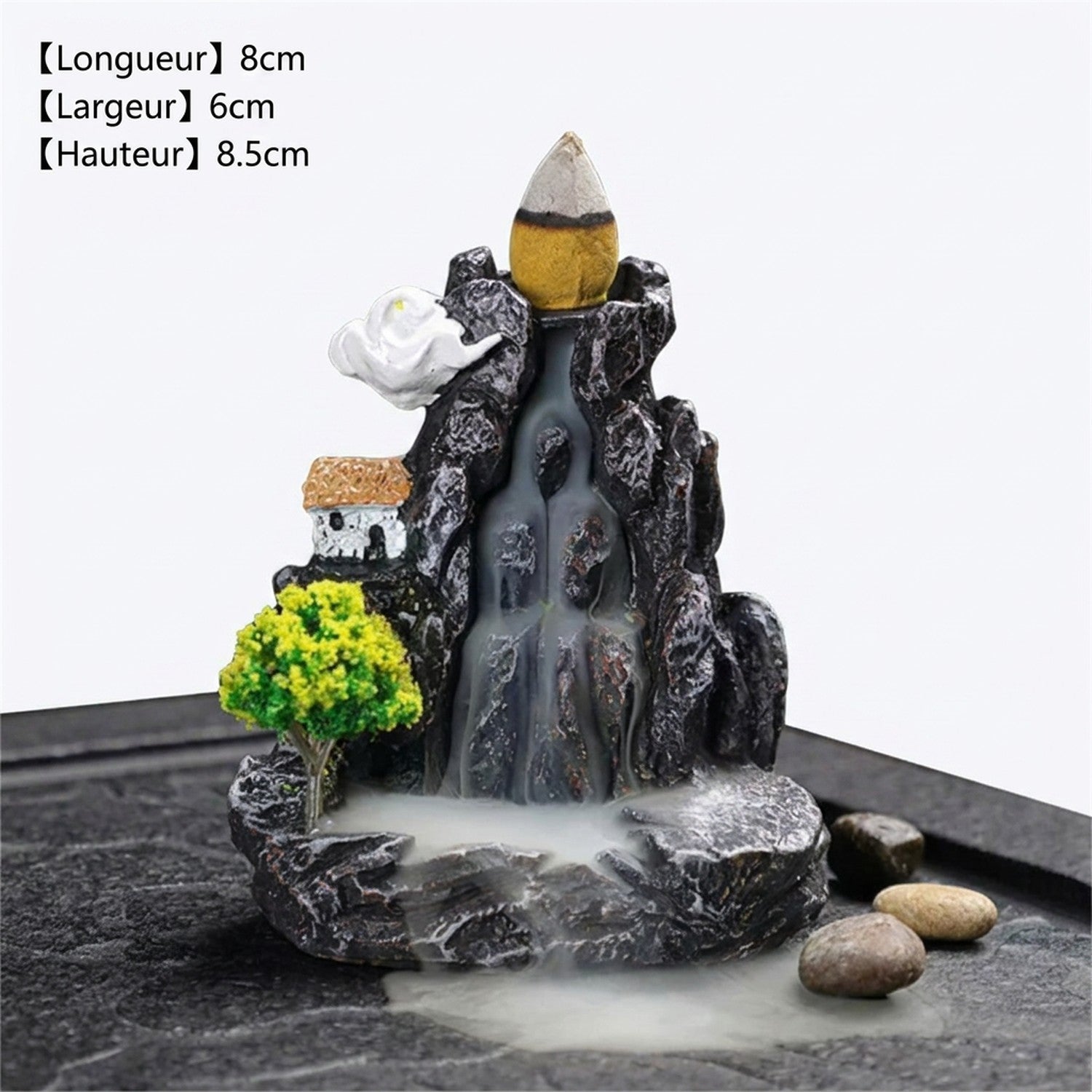 Dimensions brûleur d'encens modèle Forêt : Longueur 8 cm, Largeur 6 cm, Hauteur 8,5 cm