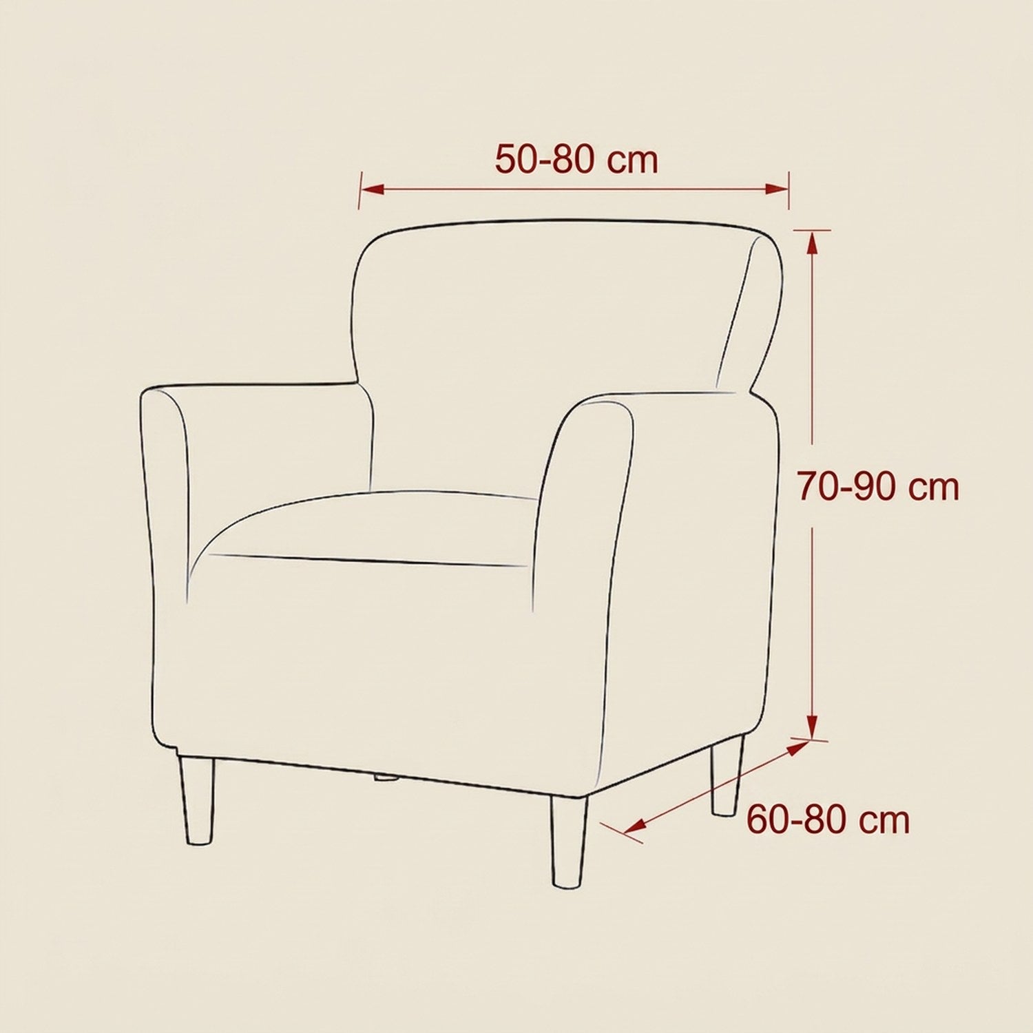 Schéma des dimensions du fauteuil compatible avec la housse extensible