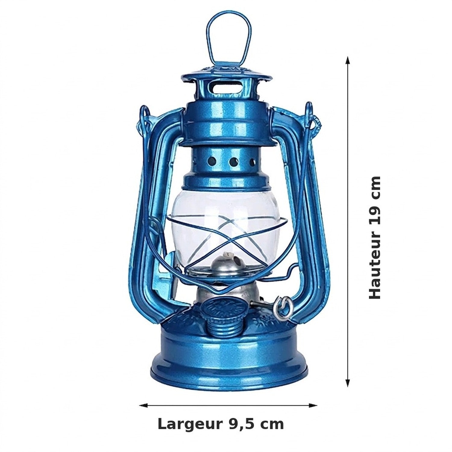 Dimensions de la lanterne à pétrole hauteur 19 cm largeur 9,5 cm