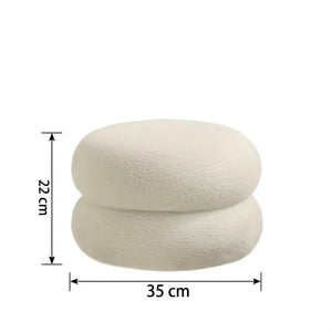 Schéma des dimensions du pouf rond en laine bouclée 35 cm par 22 cm