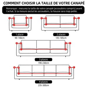 Guide des tailles de housse de canapé en centimètres du 1 au 4 places