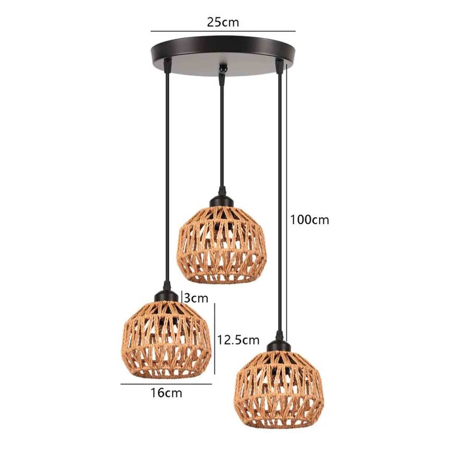 Dimensions du lustre rond platine 25 cm abat-jour 16 cm câble 100 cm