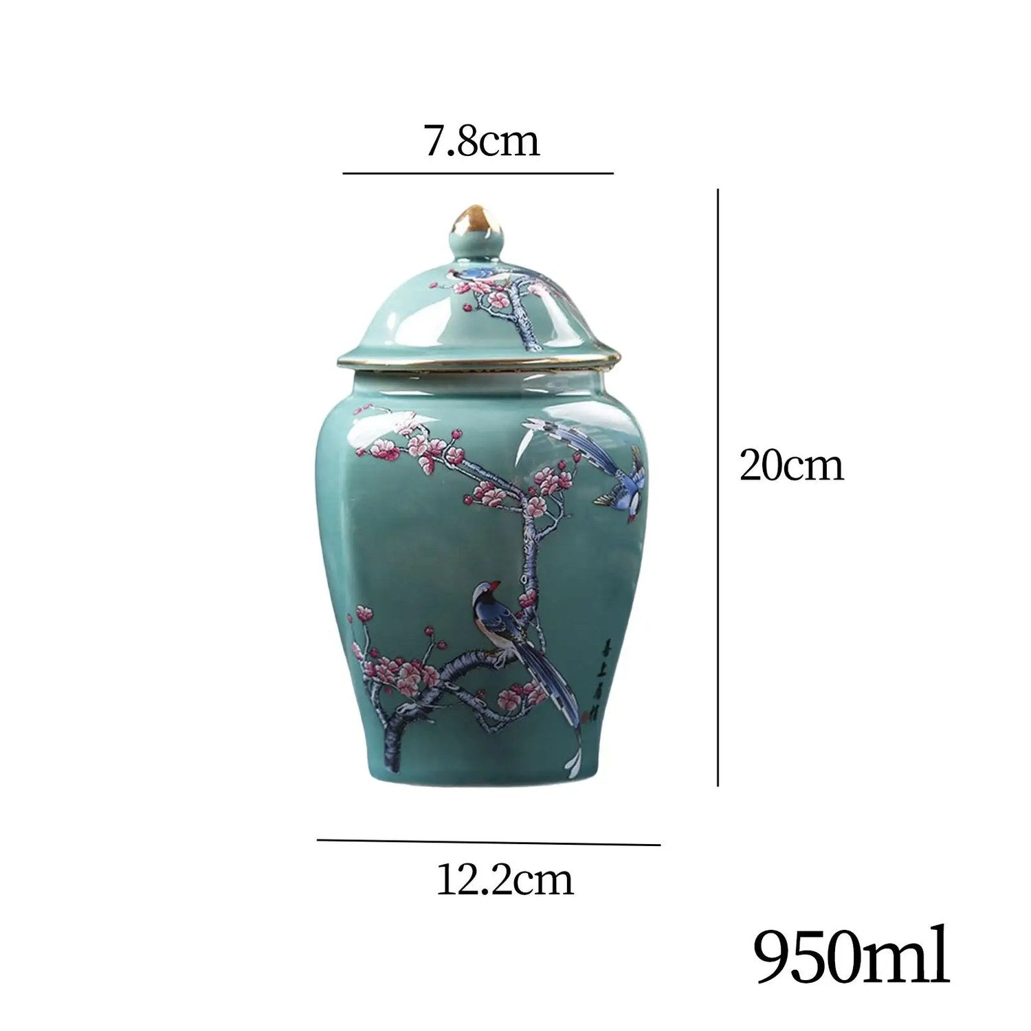 Dimensions du vase turquoise 7,8 cm de diamètre haut 20 cm de hauteur 12,2 cm de base 950 ml