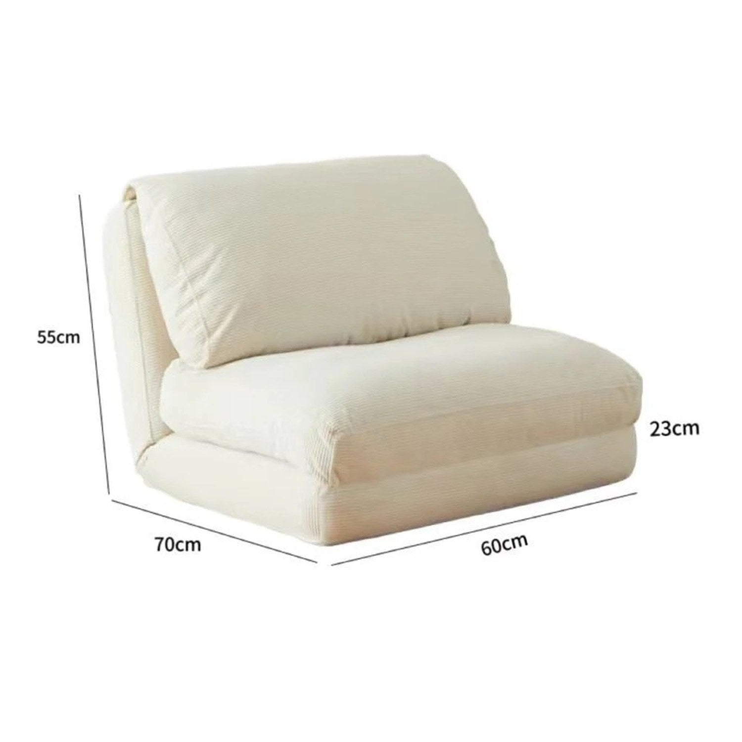 Schéma des dimensions du fauteuil de sol 60 x 70 x 55 cm hauteur d'assise 23 cm