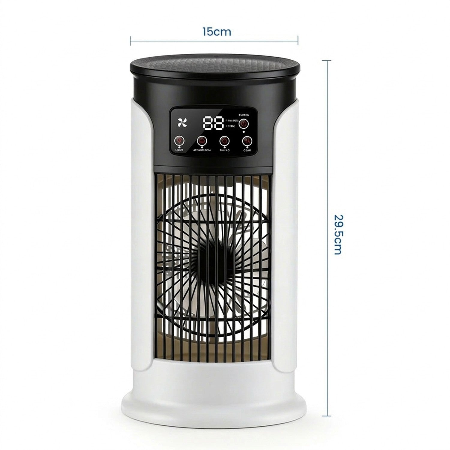 Dimensions du climatiseur ventilateur portable 15 cm de largeur et 29,5 cm de hauteur