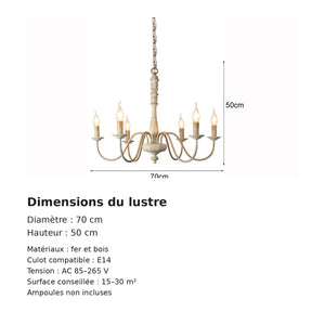 Schéma des dimensions du lustre 70 cm par 50 cm