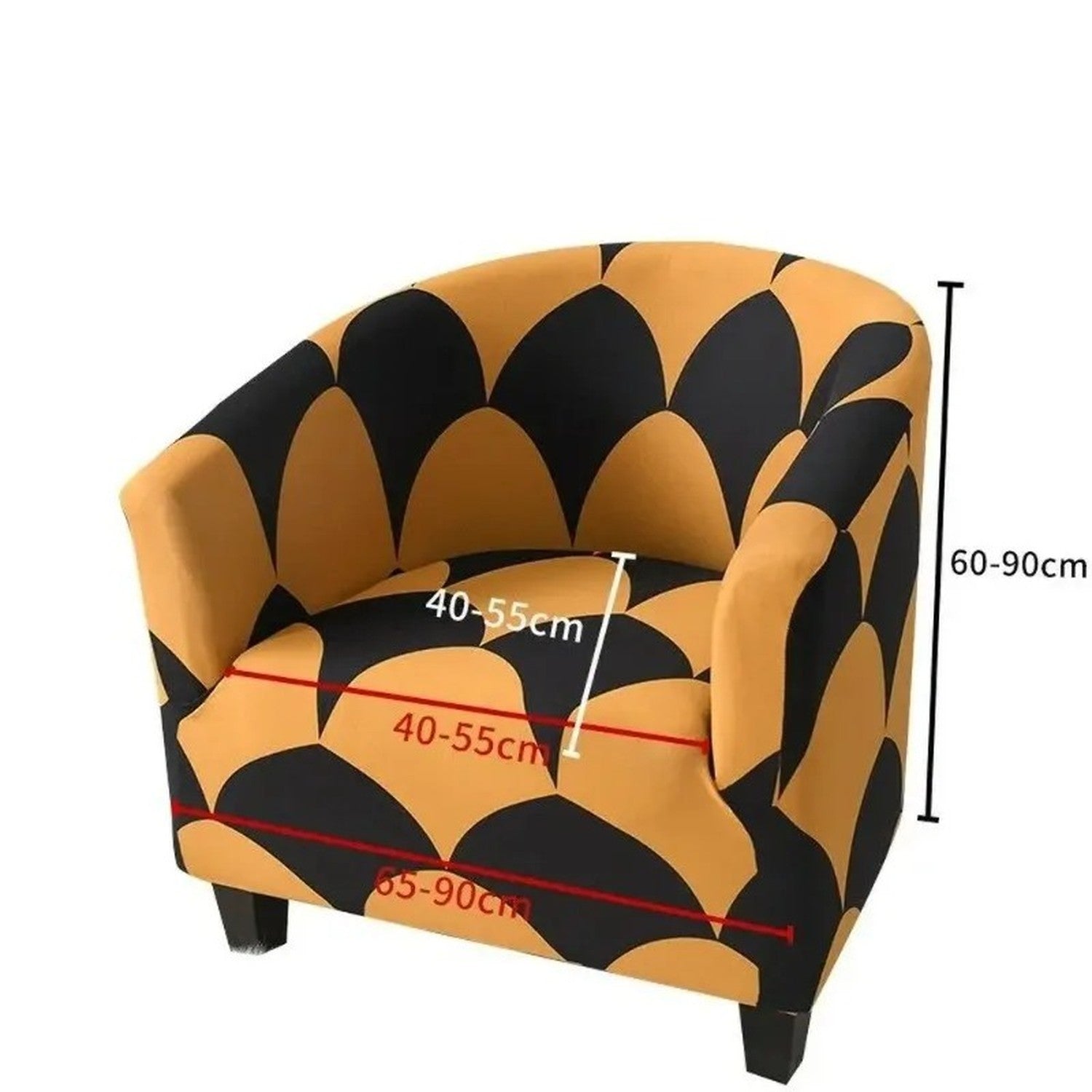 Schéma des dimensions de la housse de fauteuil club extensible en cm