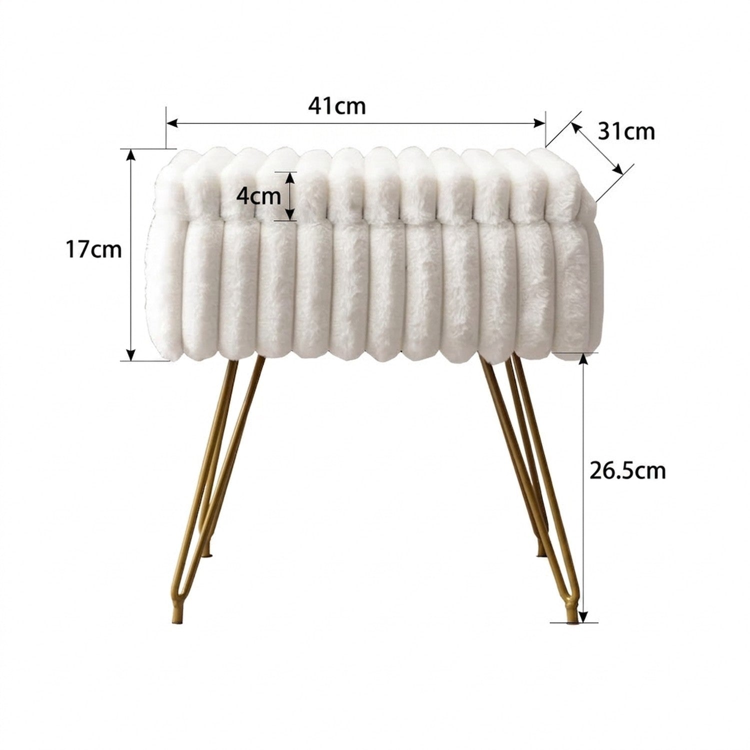 Dimensions du tabouret coiffeuse en fausse fourrure en centimètres