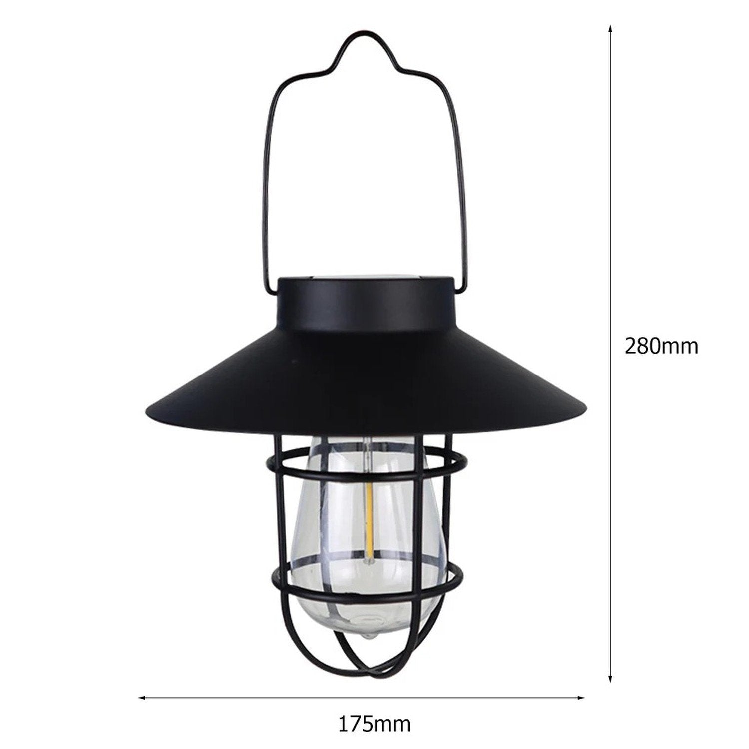 Dimensions de la lanterne solaire 17,5 cm de diamètre et 28 cm de hauteur