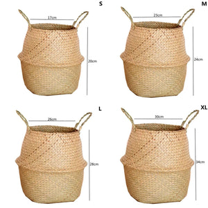 Dimensions du panier cache-pot en jonc de mer tailles S M L XL en cm