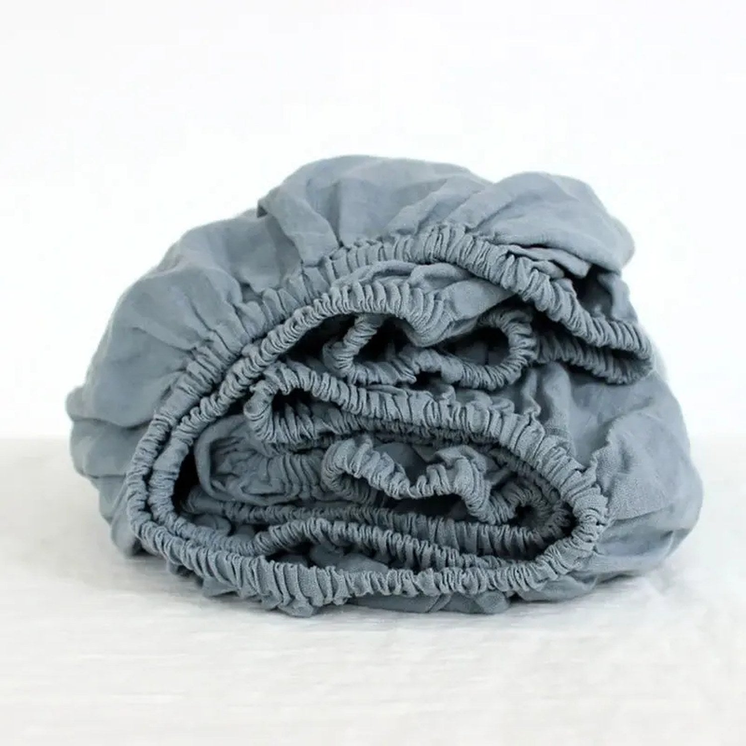 Drap-housse en lin lavé coloris Bleu gris