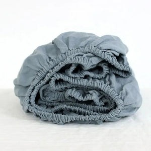 Drap-housse en lin lavé coloris Bleu gris