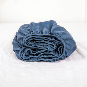 Drap-housse en lin lavé coloris Bleu marine