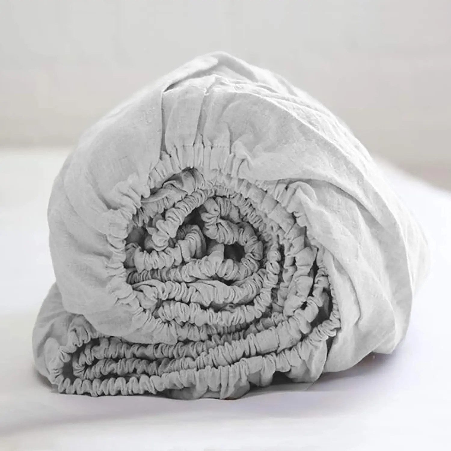 Drap-housse en lin lavé coloris Gris clair