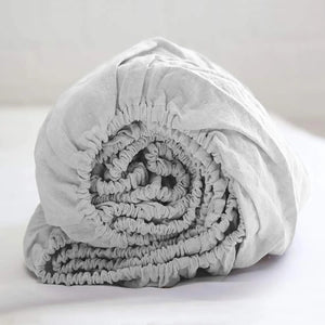 Drap-housse en lin lavé coloris Gris clair