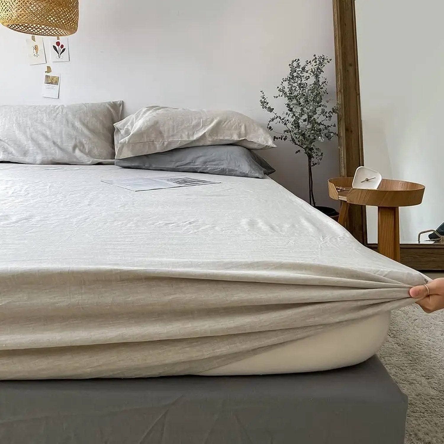 Drap-housse en lin lavé coloris Lin naturel