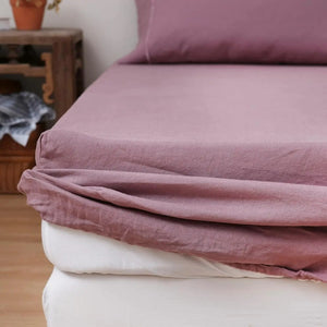 Drap-housse en lin lavé coloris Mauve