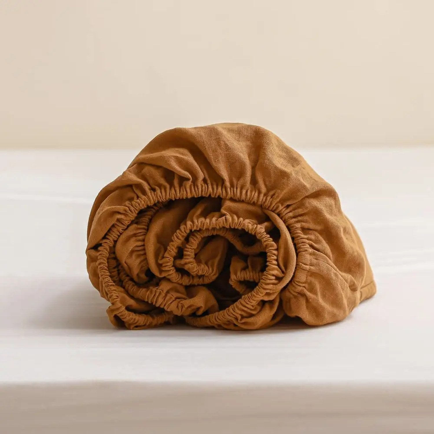 Drap-housse en lin lavé coloris Rouille