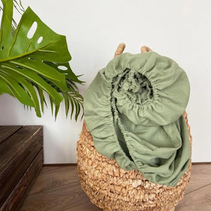 Drap-housse en lin lavé coloris Vert sauge