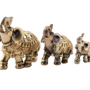 Trio statues éléphant Feng Shui 3 tailles résine dorée