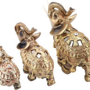Vue arrière éléphant Feng Shui décoration ornements dorés