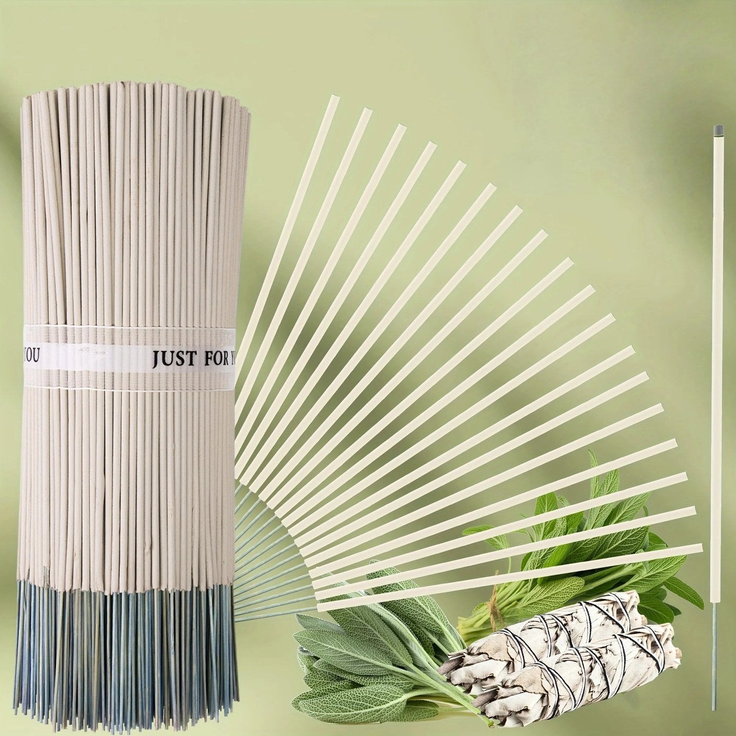 Fagots bâtonnets encens sauge avec étiquette et bouquets de sauge blanche