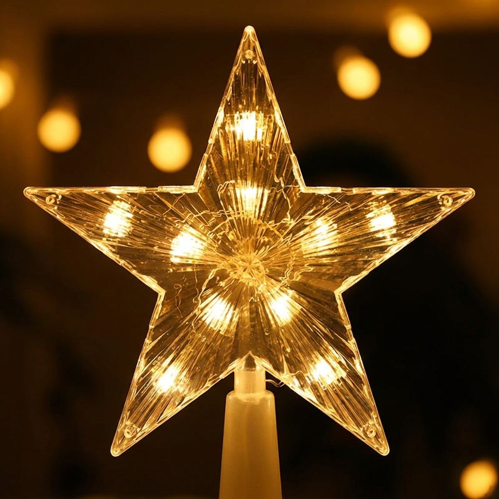 Étoile LED lumière chaude dorée pour sapin