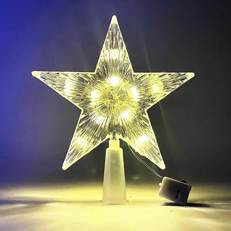 Étoile LED transparente allumée en blanc chaud
