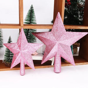 Deux étoiles de sapin pailletées roses tailles 15 et 20 centimètres