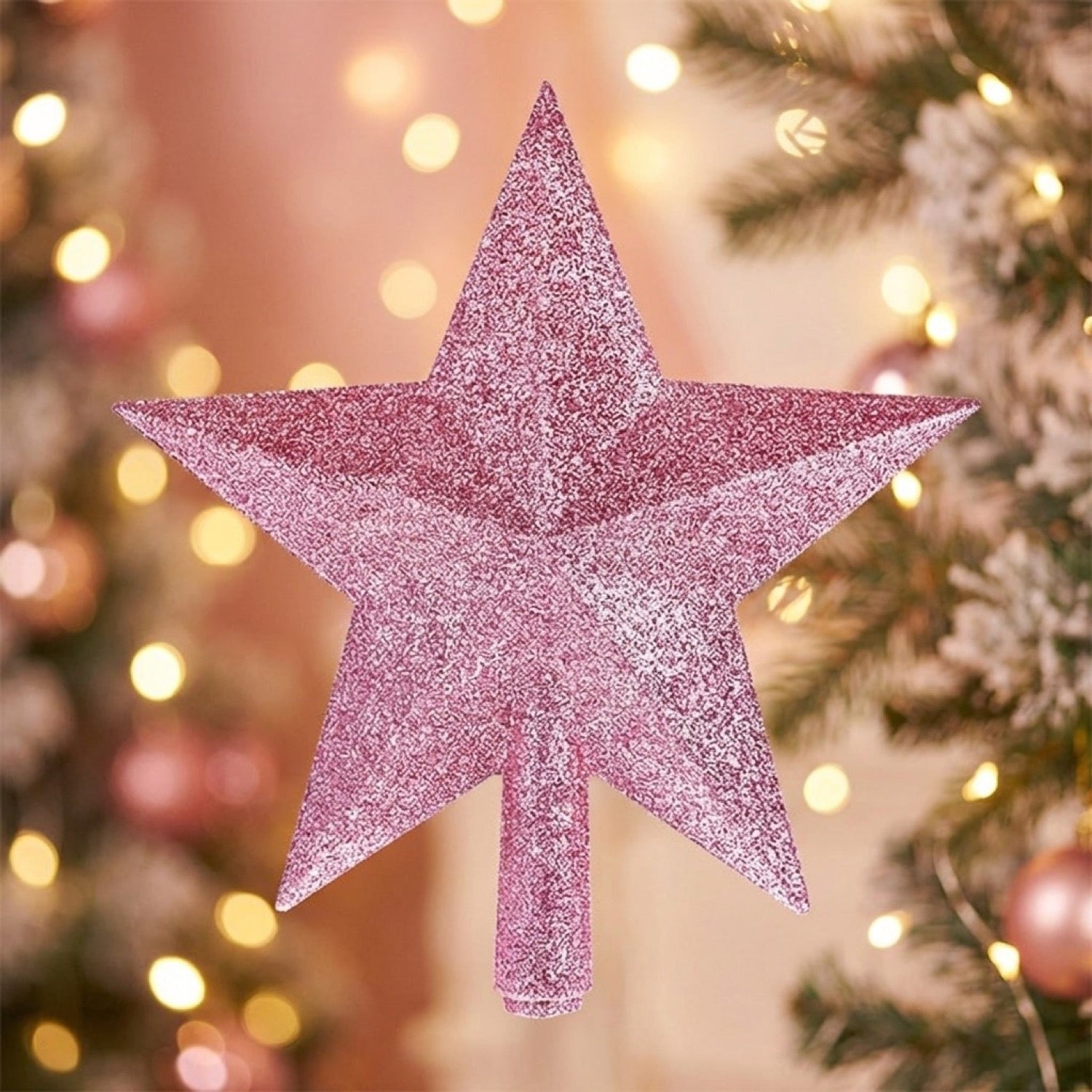 Étoile de Noël cime de sapin pailletée couleur rose