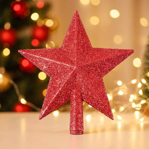 Étoile de Noël cime de sapin pailletée couleur rouge