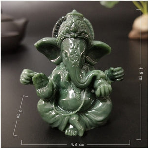 Figurine Ganesha finition Jade vert brillant résine