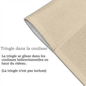 Détail du tissu et passage de la tringle en haut du rideau