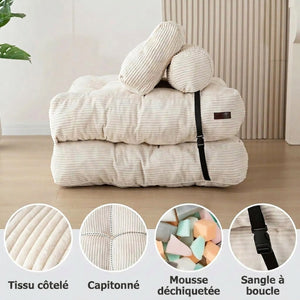 Détails du tissu côtelé du capitonnage et du rembourrage de la chaise