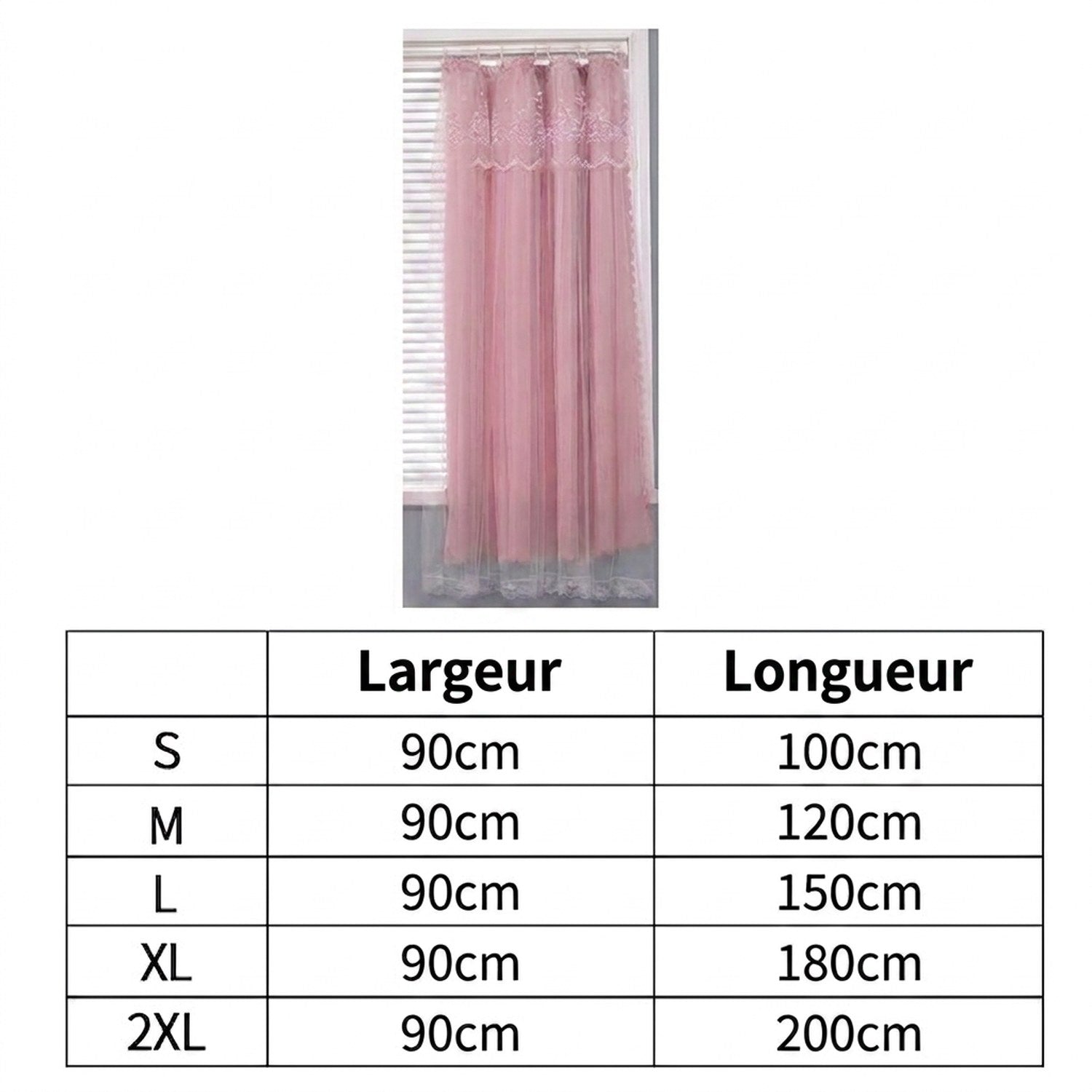 Tableau des tailles du rideau double voilage en largeur et longueur centimètres