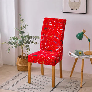 Housse de chaise rouge à motif festif de cerfs et flocons