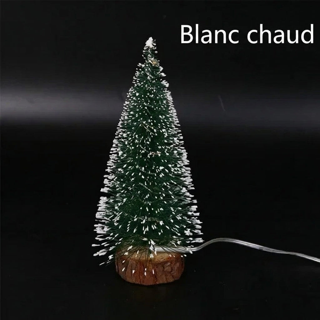 Sapin de Noël artificiel LED lumière blanc chaud sur socle en bois