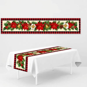 Chemin de table de Noël motif Cloches et poinsettia