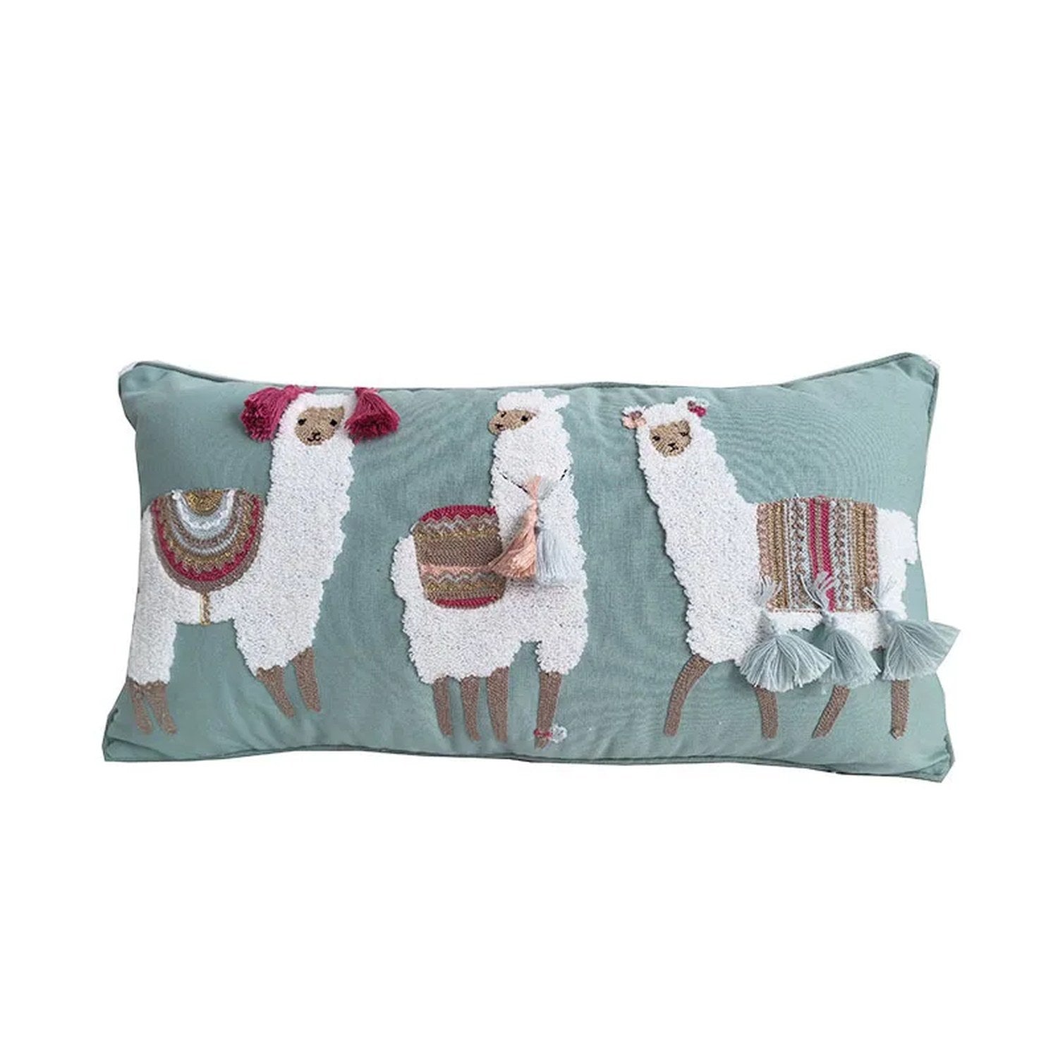 housse de coussin lombaire brodée motif alpagas brodés