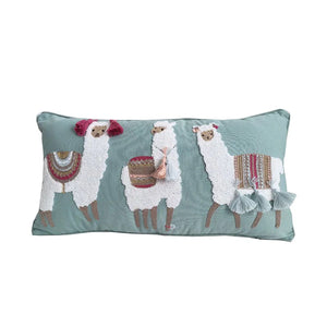 housse de coussin lombaire brodée motif alpagas brodés